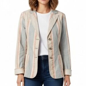 Striped Cotton Blazer Jacket Pink Blue Beige Tan Casual Career